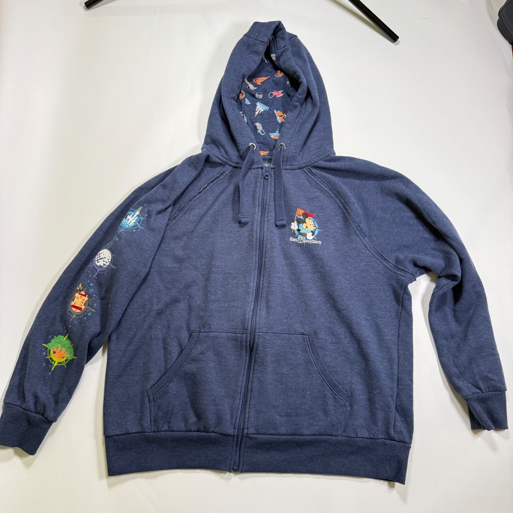 Disney World Mickey Mouse map zip up hoodie unisex 1X blue 4 parks
